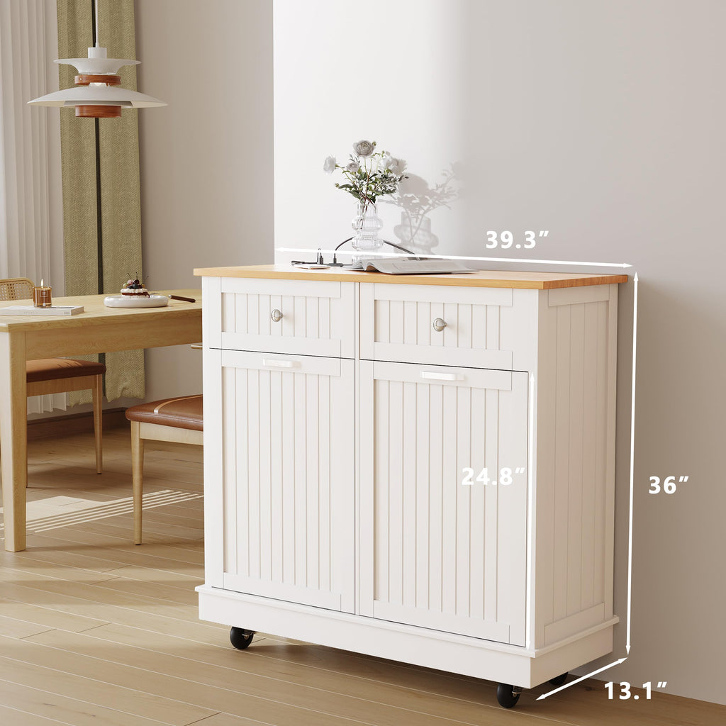 White 20 Gallons Tilt-Out Trash Can Cabinet B83555