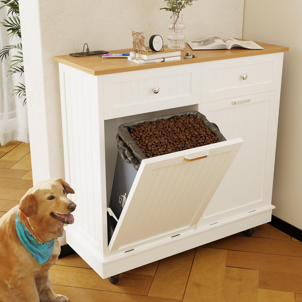 White 20 Gallons Tilt-Out Trash Can Cabinet B83555