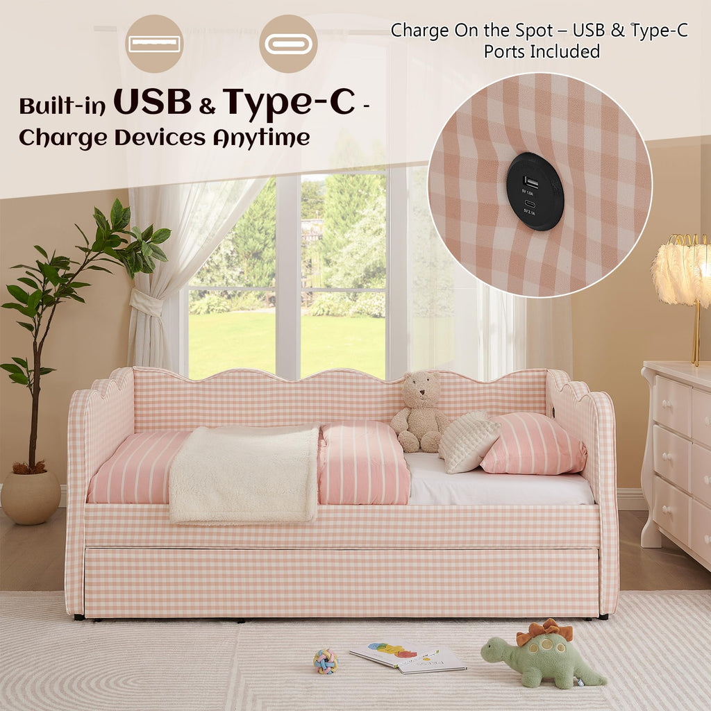 Twin to King Upholstered Daybed with Pop Up Trundle Bed V2722