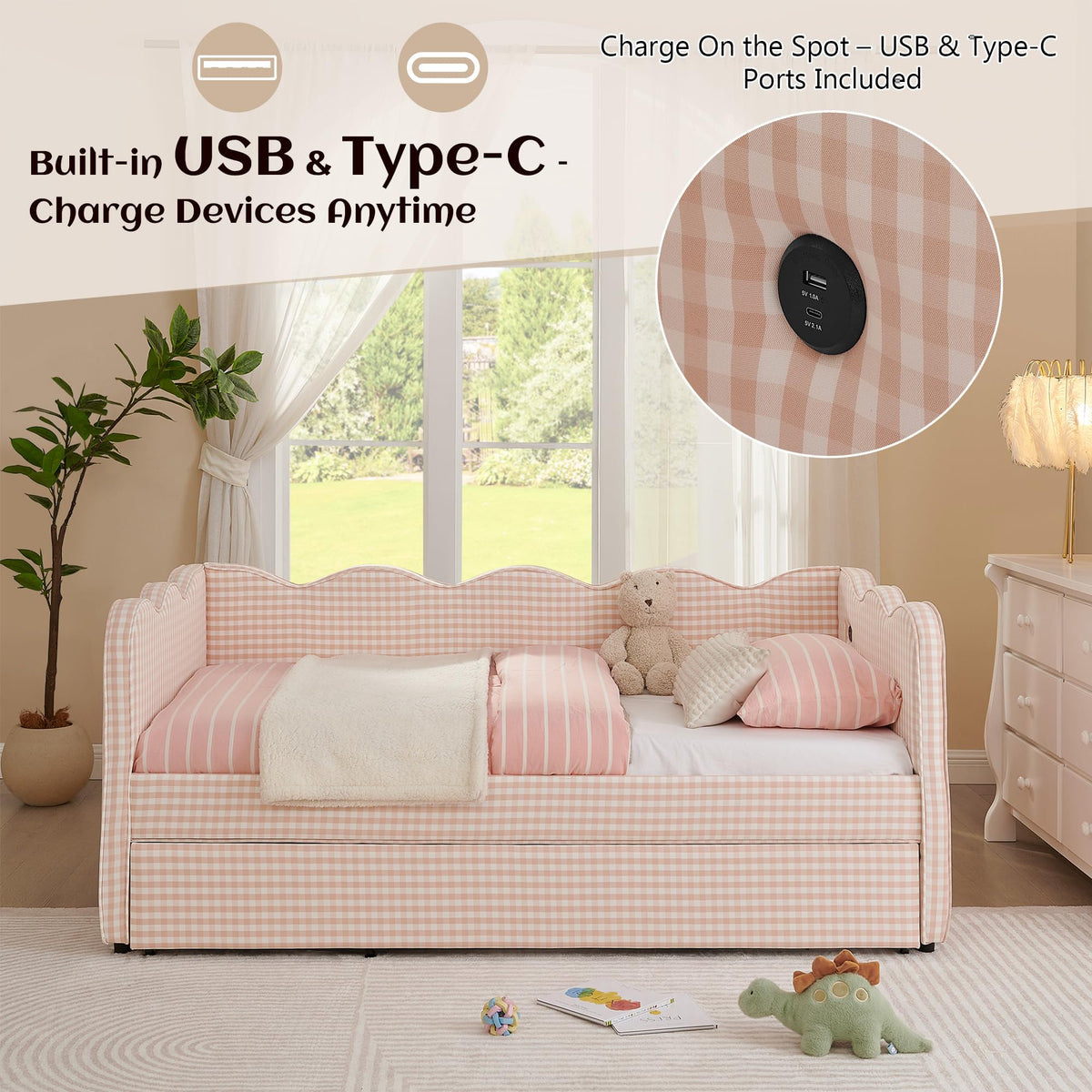 Twin to King Upholstered Daybed with Pop Up Trundle Bed V2722