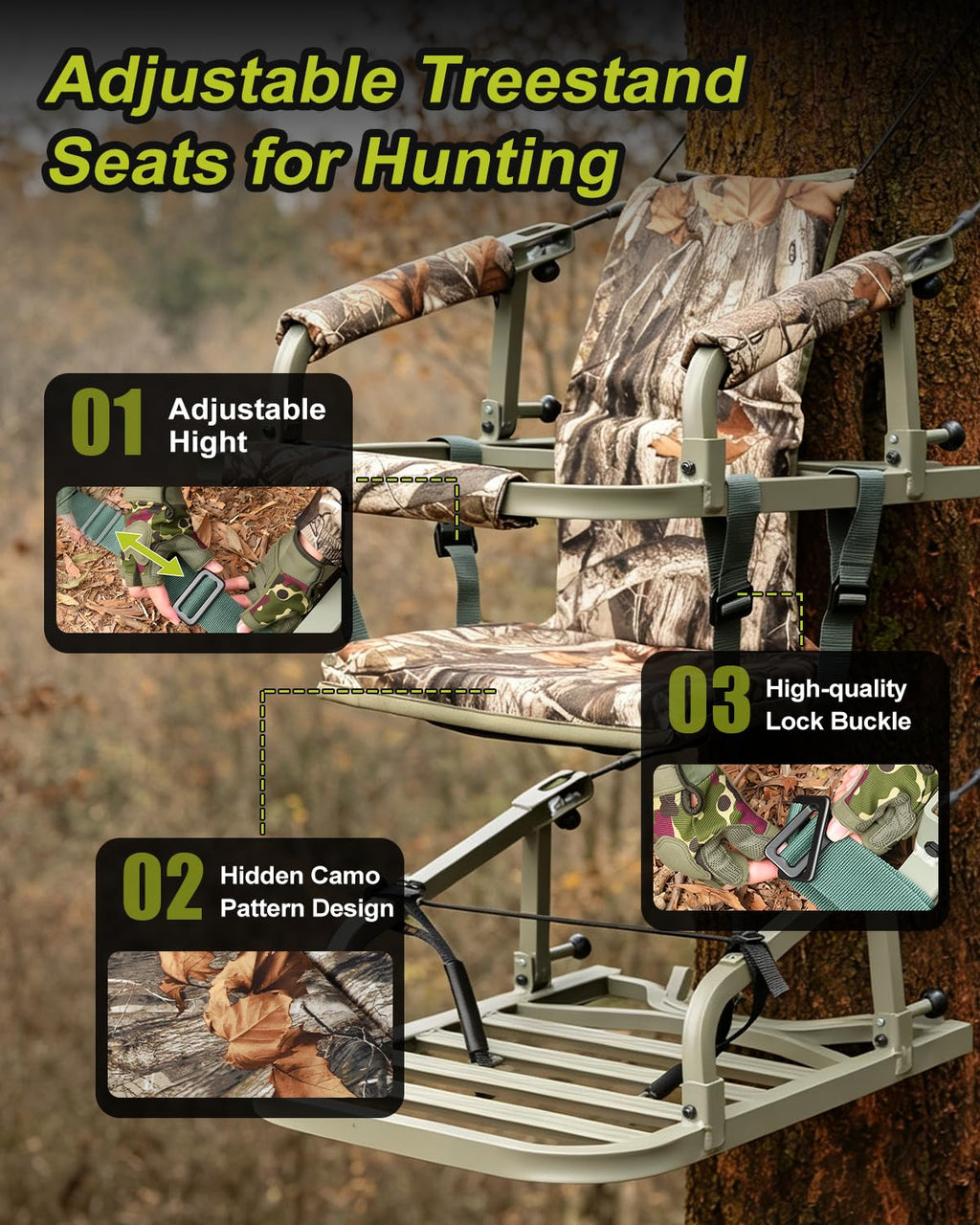 Climbing Tree Stand with Harness and Camo Seat Cushion K31303