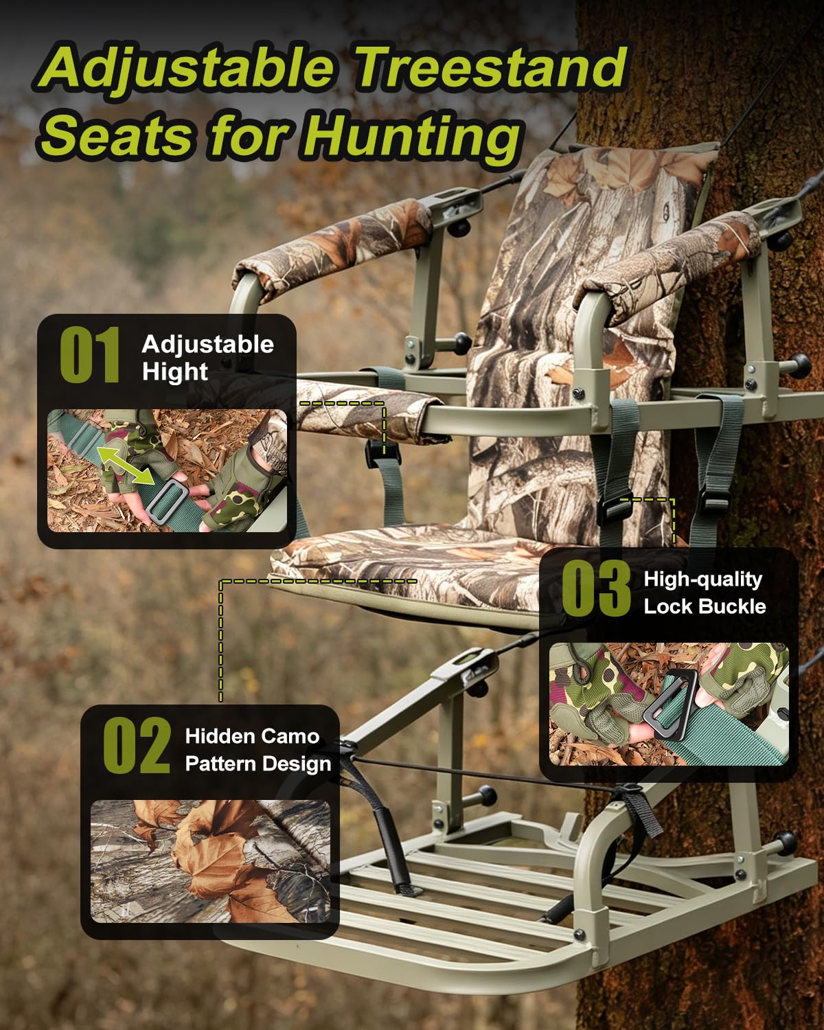 Climbing Tree Stand with Harness and Camo Seat Cushion K31303