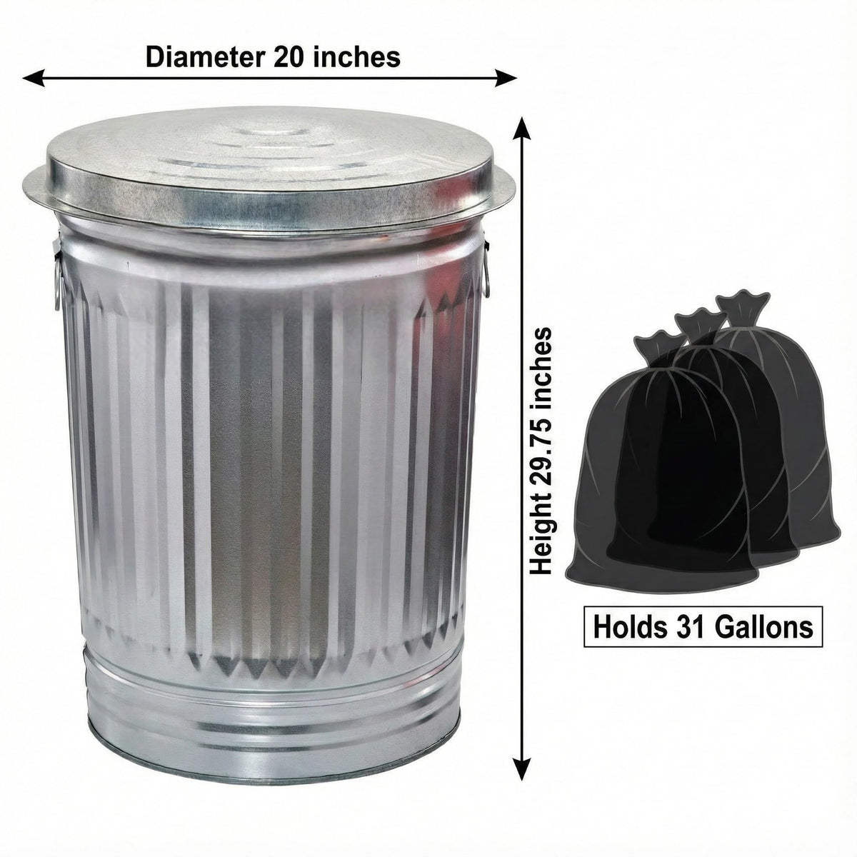 31 Gallon Galvanized Steel Locking Lid Trash Can D3630