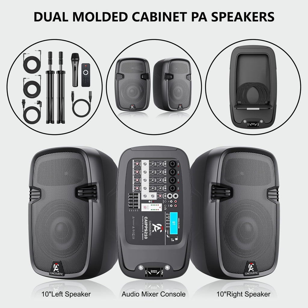 Portable 8-Channel PA System with Bluetooth and 2 Speaker Stands Q359