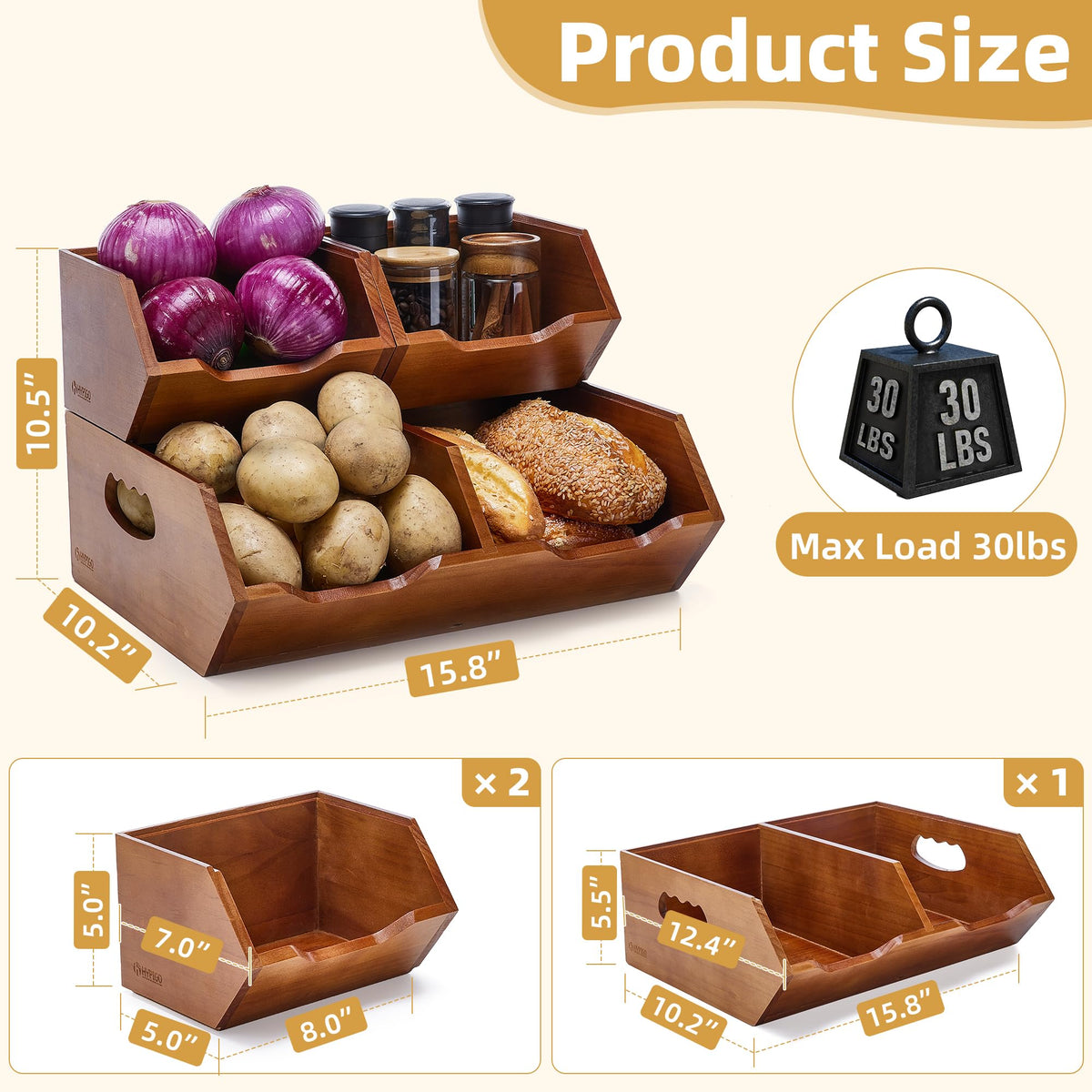 Wood 2-tier Stackable Pantry Organizer J519