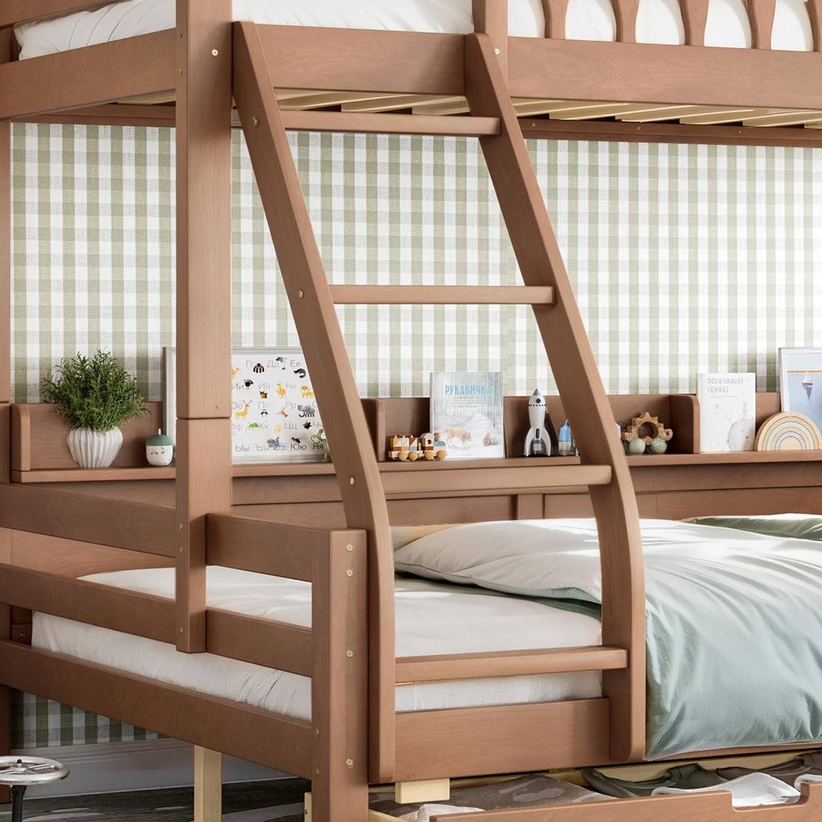 Twin Over Full Size Wooden Bunk Bed with Drawers & Ladder I527752
