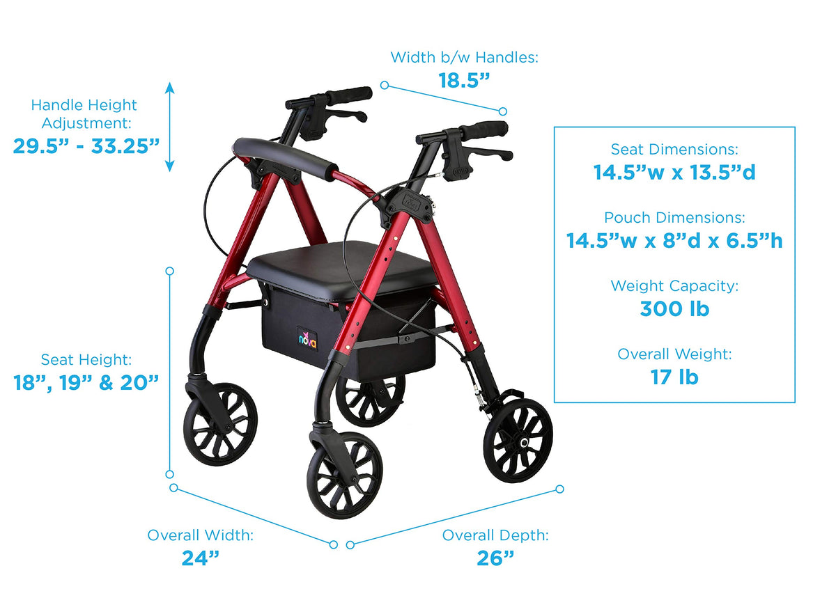 Red 8" Wheel Rollator Walker with Padded Seat G6475