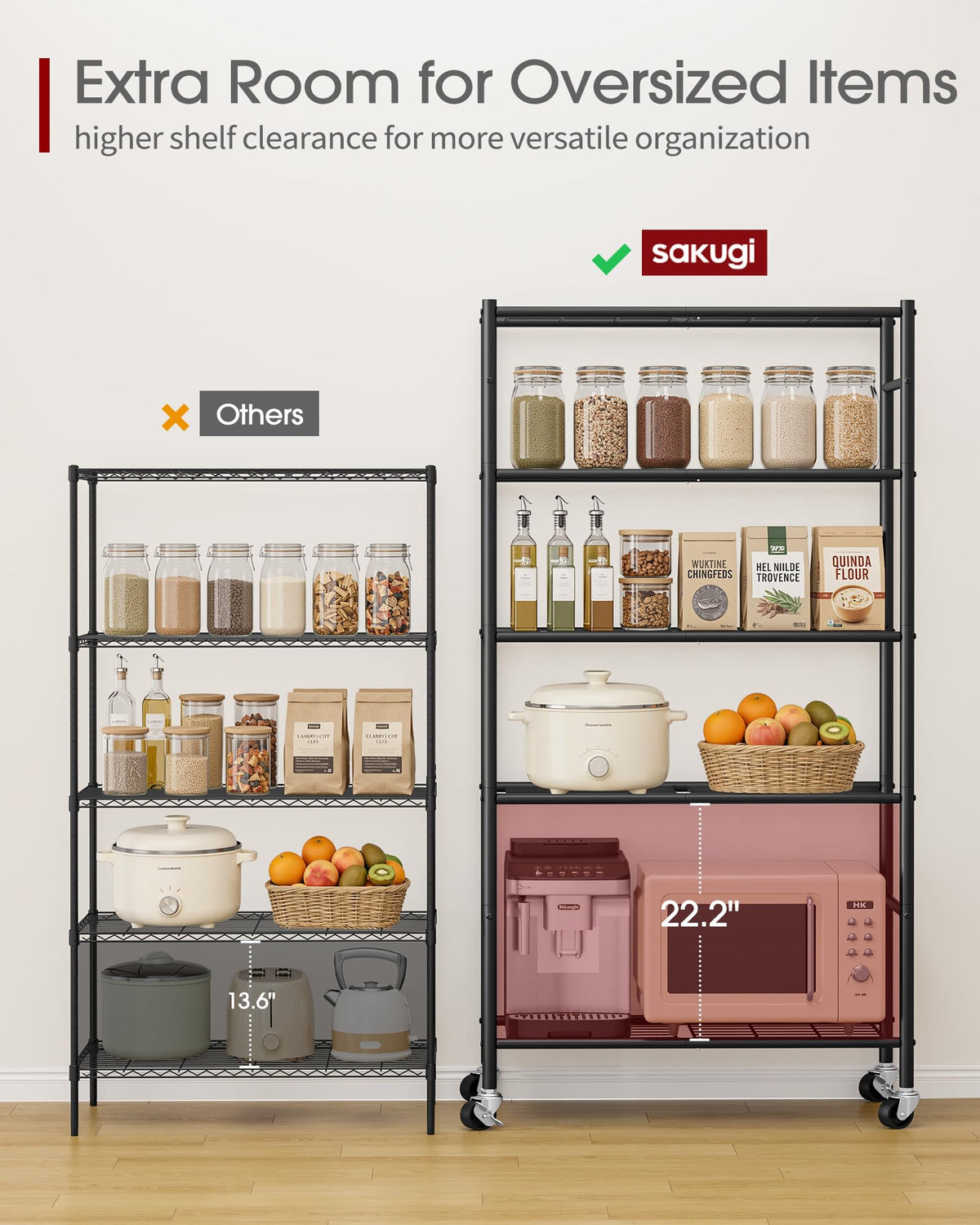 5-Tier Storage Shelves Black with Wheels F371