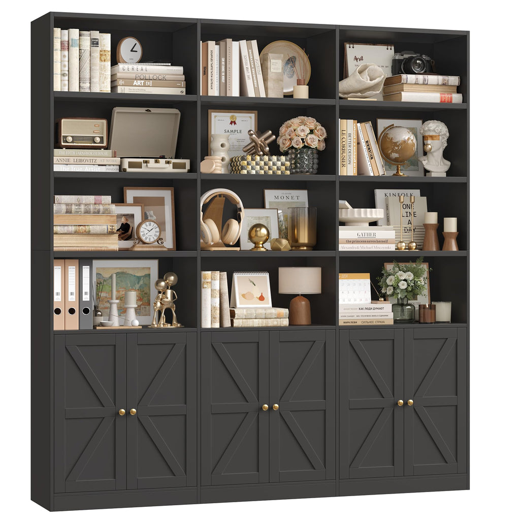 75" Tall Black Bookshelf with 6 Doors F979646