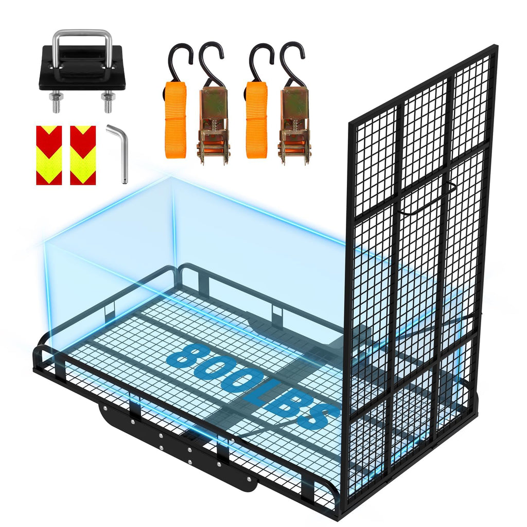 Hitch Cargo Carrier, 800lb Capacity Aluminum Cargo Basket with Folding Ramp M8664