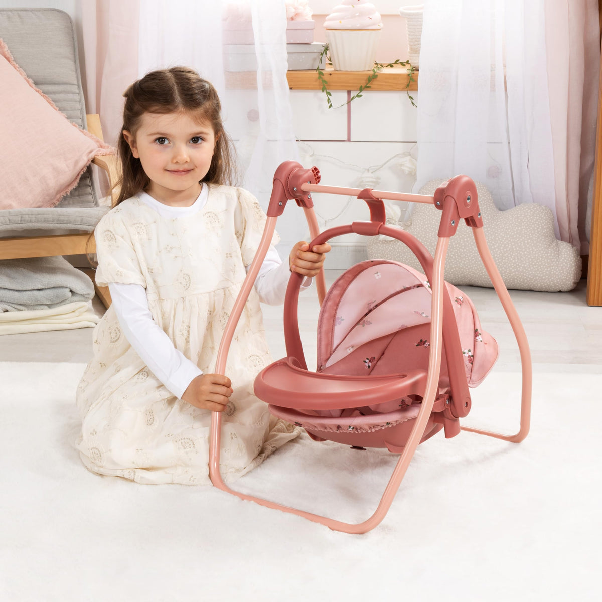 Pink Convertible Doll Highchair Swing Bed Car Seat Z242833