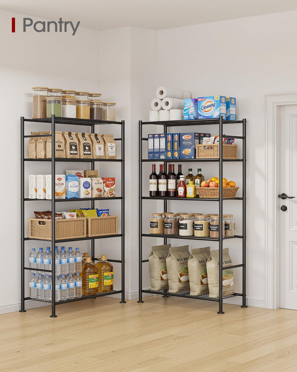 5-Tier Storage Shelves Black with Wheels F371