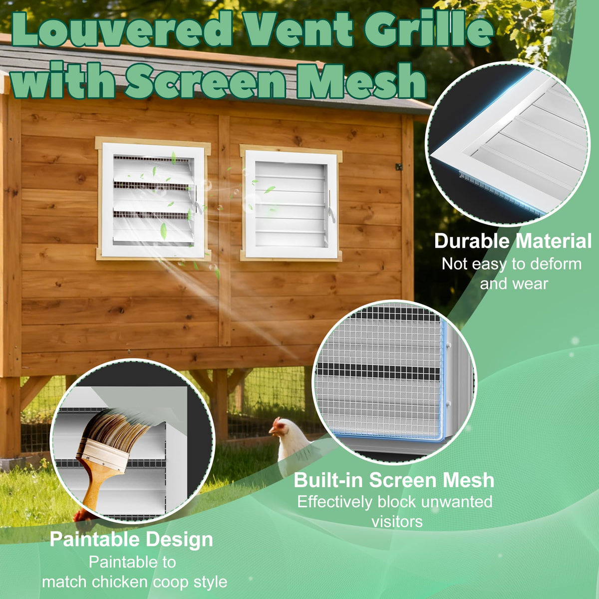 Adjustable Aluminum Alloy Chicken Coop Vent with Screen Mesh I305741