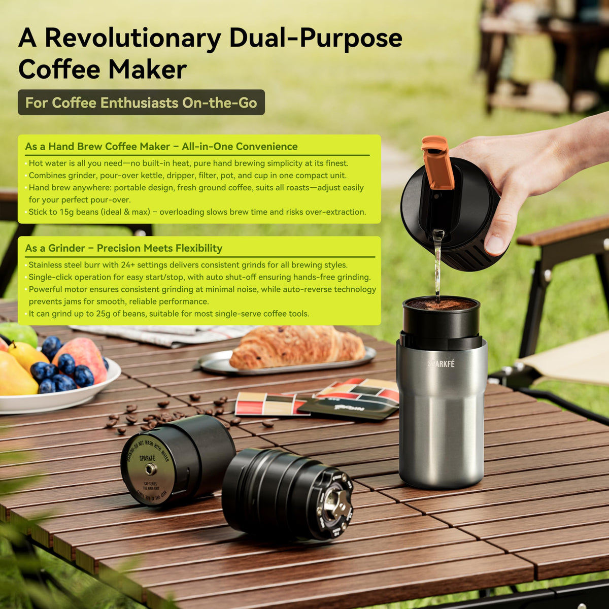 Portable Pour Over Coffee Maker with Stainless Steel Conical Burr R540