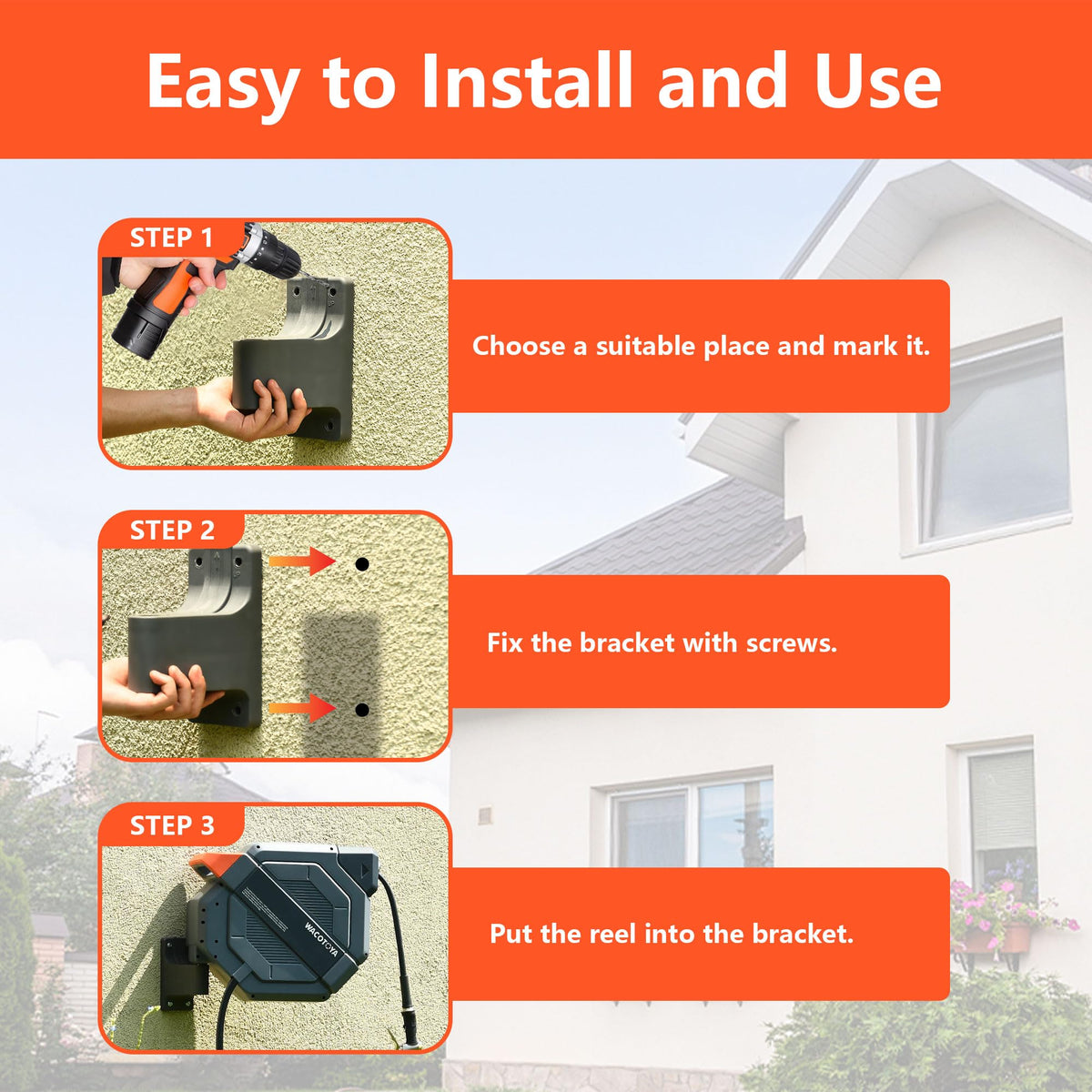 Retractable Garden Hose Reel, 5/8 in x100 ft Heavy Duty Wall Mount K987929