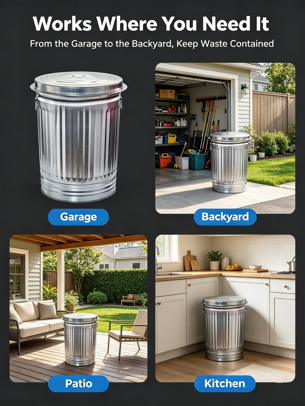 31 Gallon Galvanized Steel Locking Lid Trash Can D3630