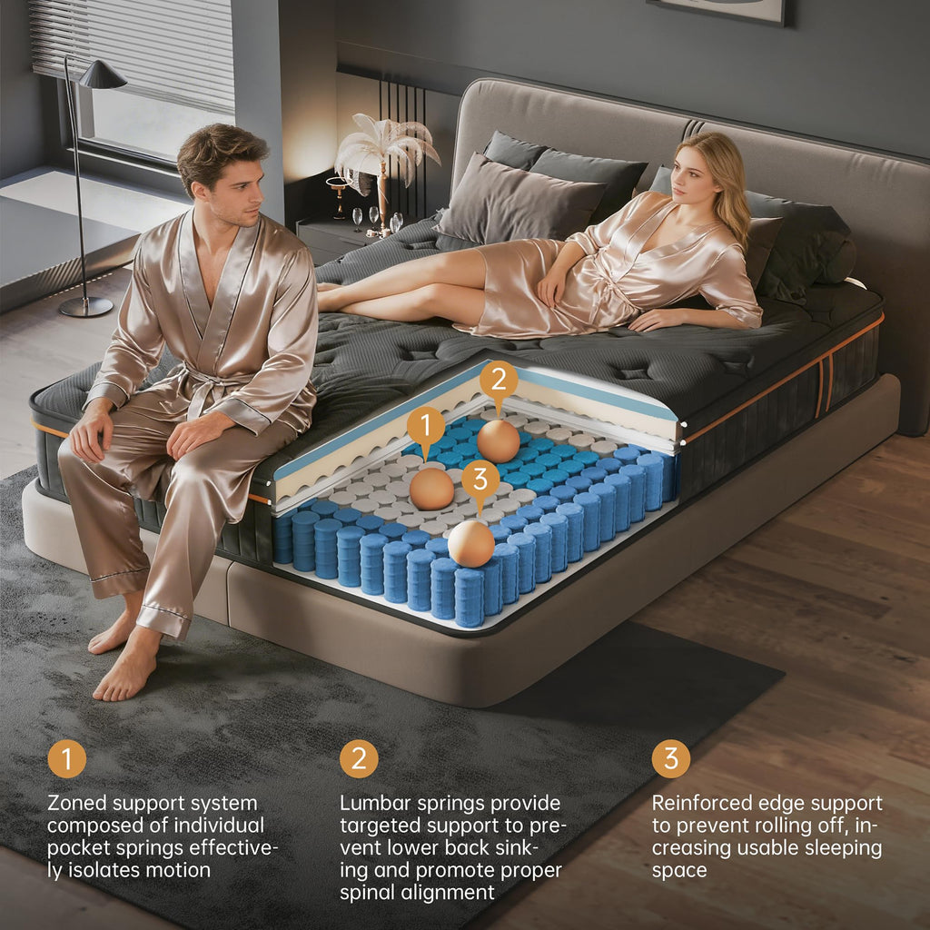 Queen Size 12 Inch Hybrid Memory Foam Pocket Spring Medium Firm Mattress U5174