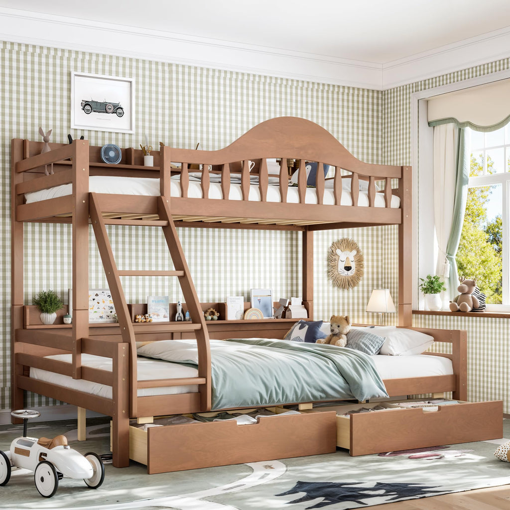 Twin Over Full Size Wooden Bunk Bed with Drawers & Ladder I527752