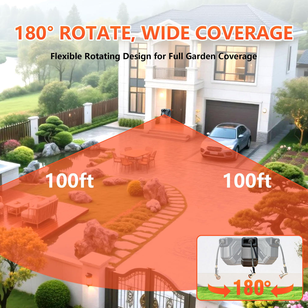 Retractable Garden Hose Reel, 5/8 in x100 ft Heavy Duty Wall Mount K987929