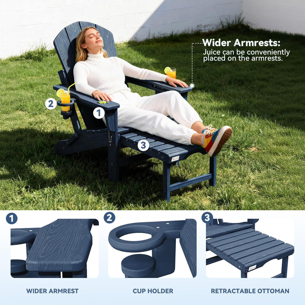 HDPE Folding Adirondack Chairs Set of 2, Navy B2489