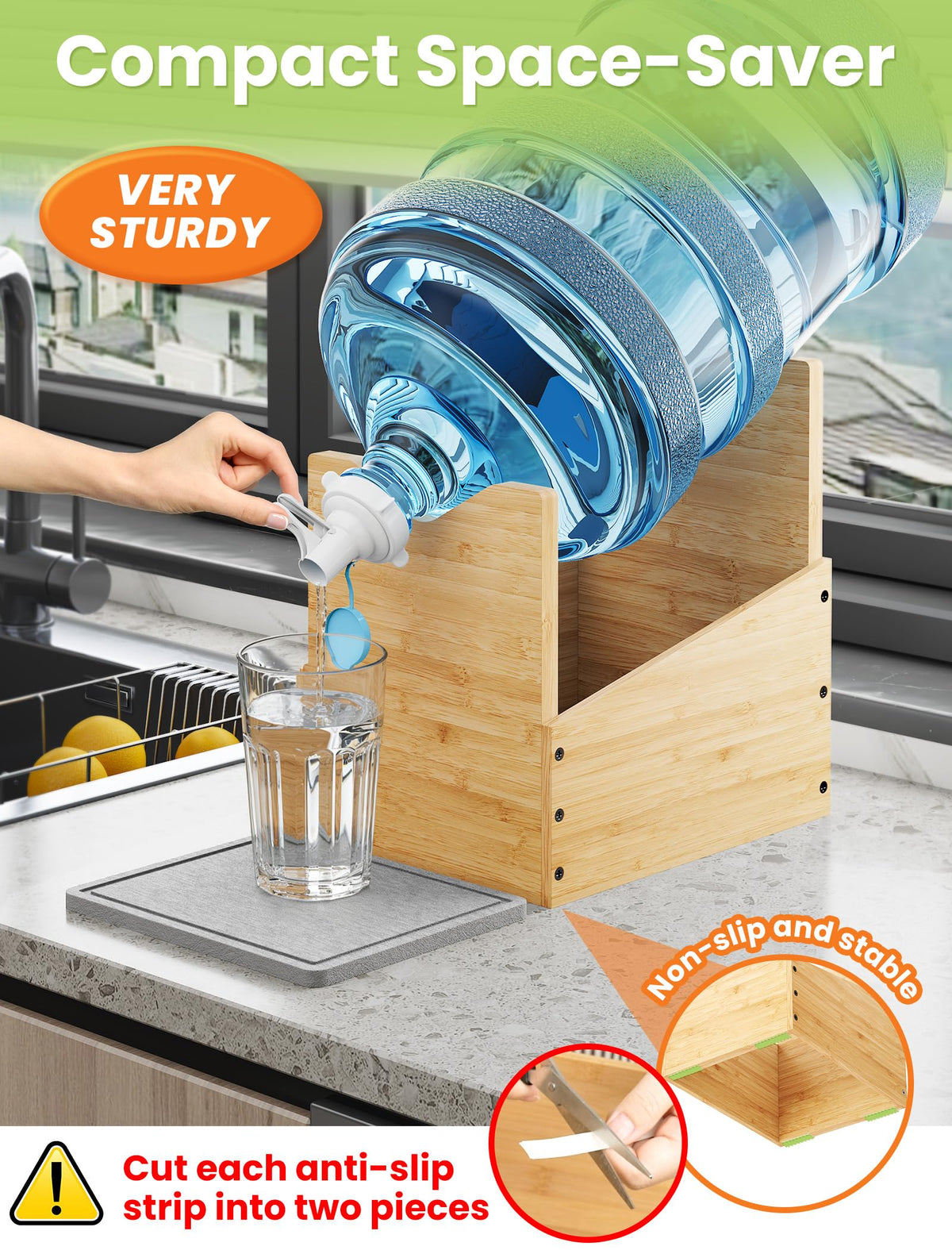 5 Gallon Wood Water Jug Stand with Diatomite U131