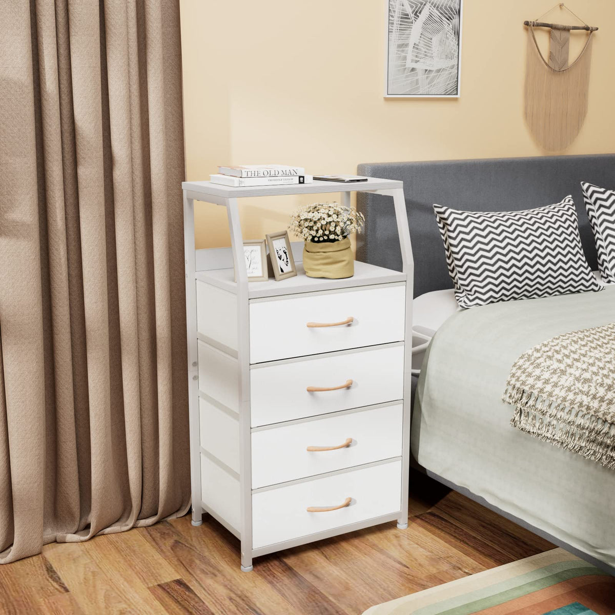 White 4 Drawer Dresser with 5 Storage Bins R818