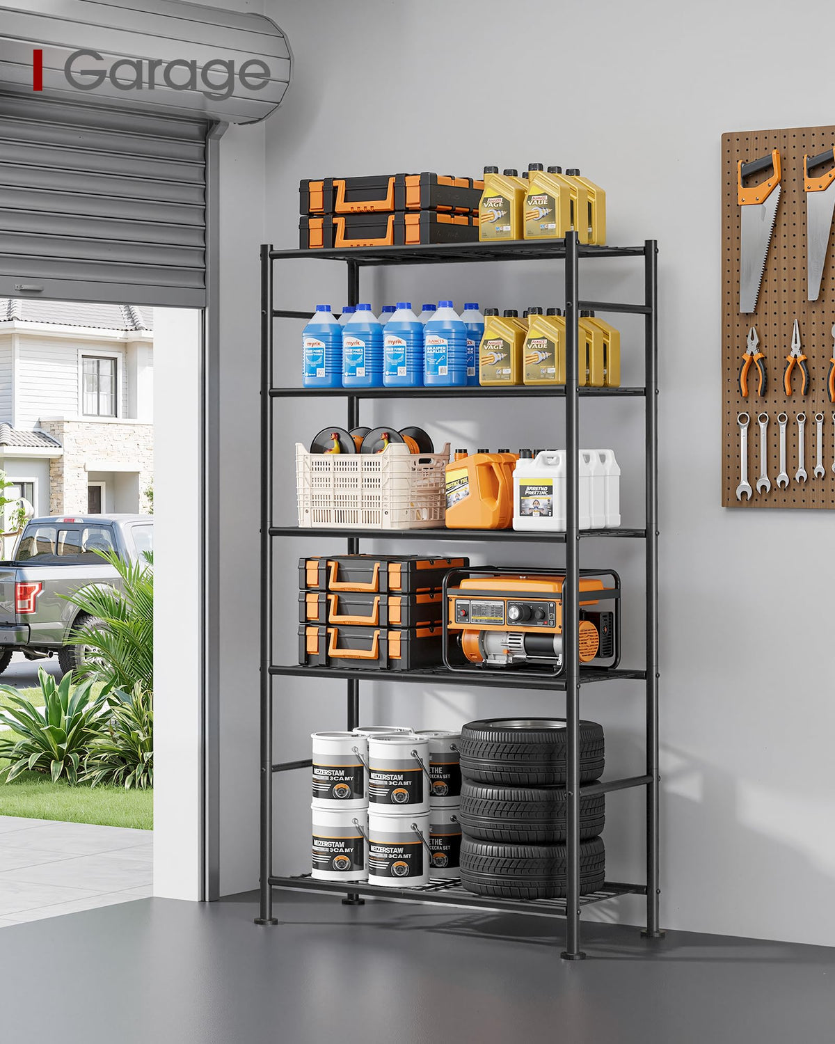 5-Tier Storage Shelves Black with Wheels F371