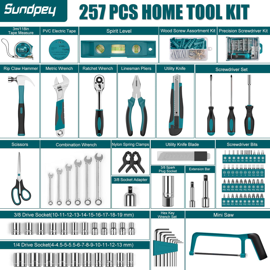 257 Pcs Portable Hand Tool Kit Set with Case M376492