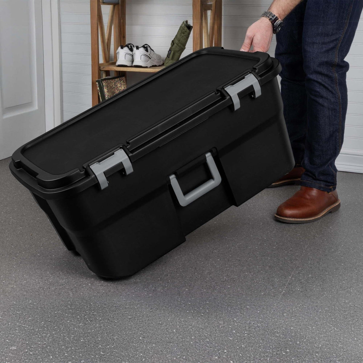 22 Gallon Black Wheeled Plastic Storage Trunk K7016