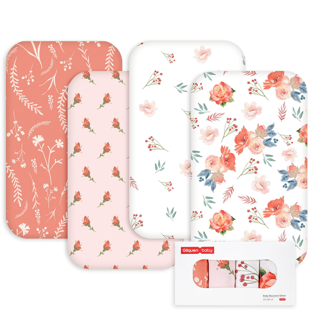 Baby Bedside Sleeper Bassinet Sheets 33x20 Inch 4 Pack E345