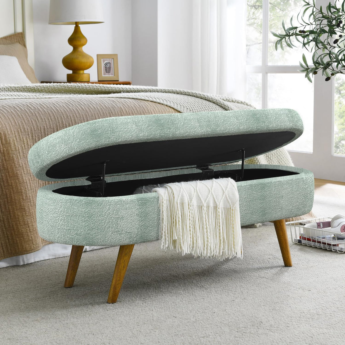 Oval Storage Bench with Rubber Wood Legs O25153