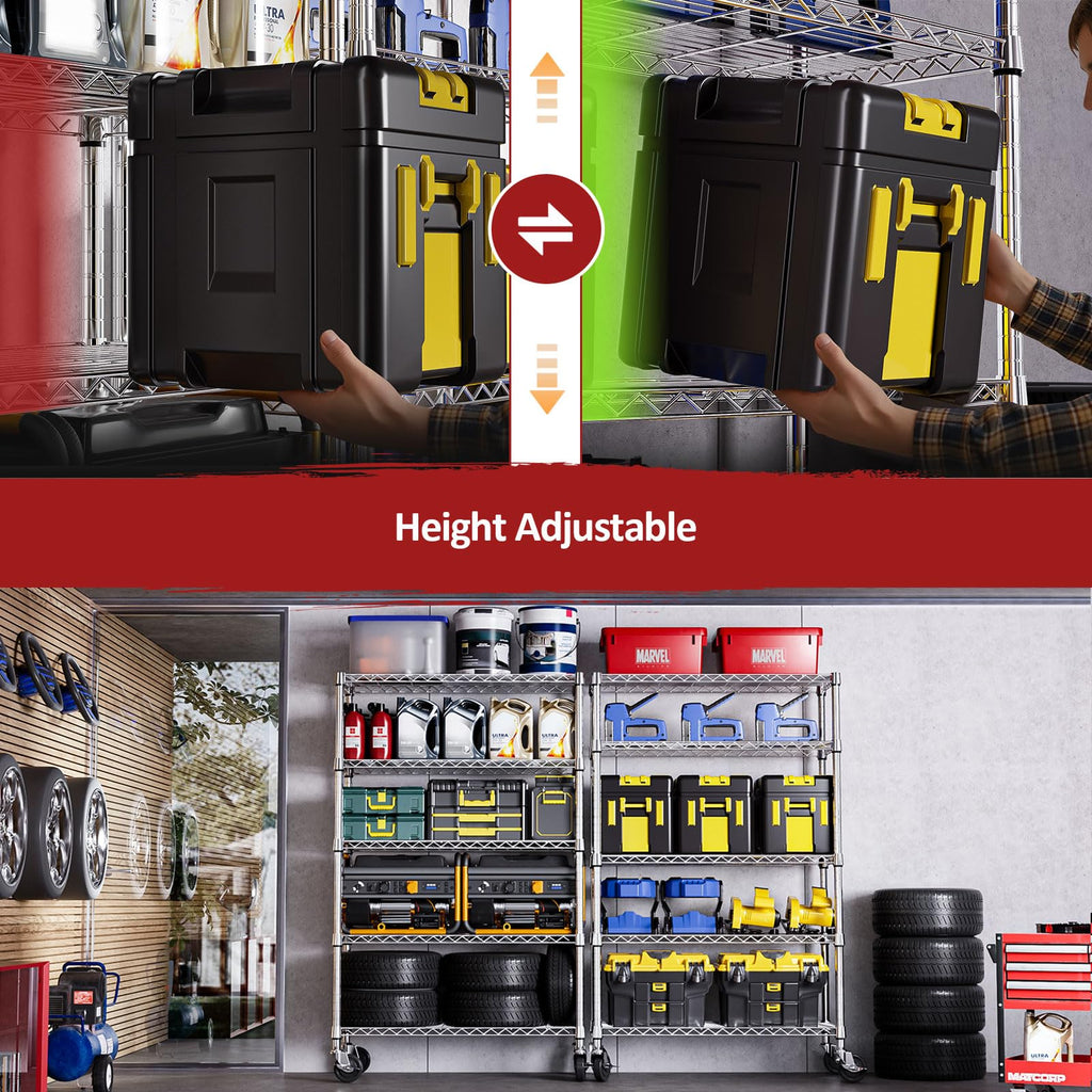 5-Tier Adjustable Heavy Duty Steel Wire Shelving Unit with Wheels E34624
