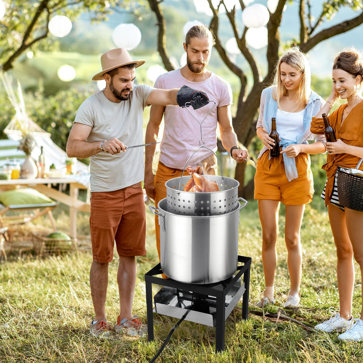 60QT Aluminum Seafood Boil Pot with Basket Y793723