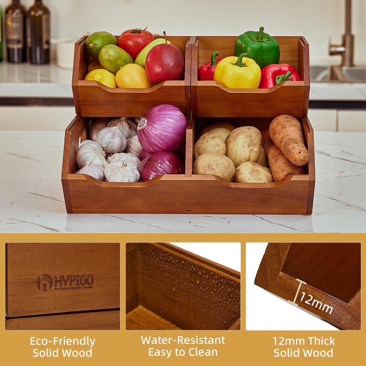 Wood 2-tier Stackable Pantry Organizer J519