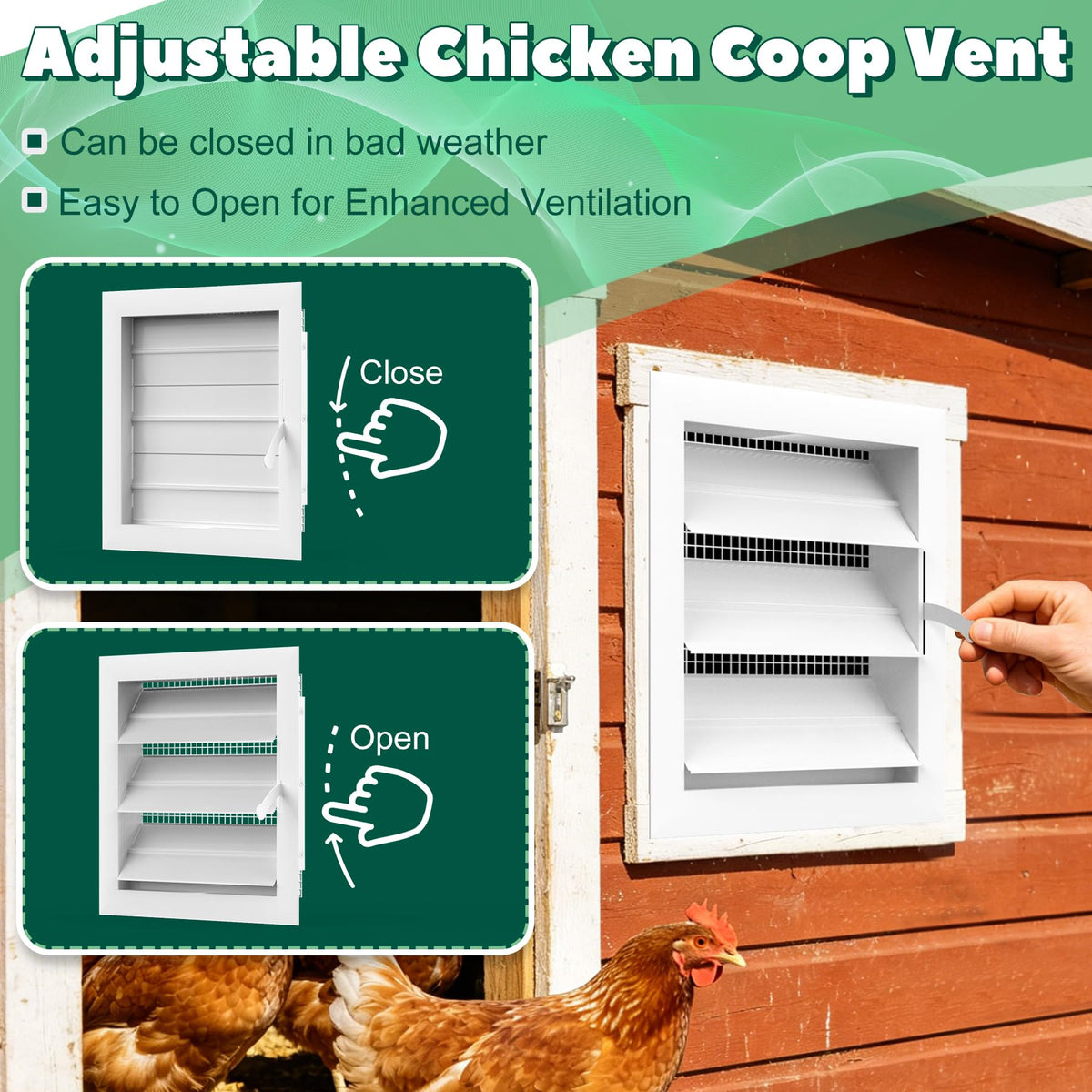 Adjustable Aluminum Alloy Chicken Coop Vent with Screen Mesh I305741