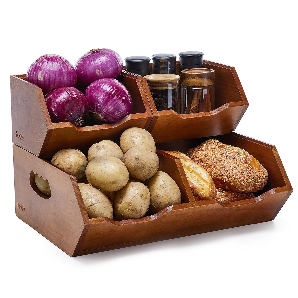 Wood 2-tier Stackable Pantry Organizer J519