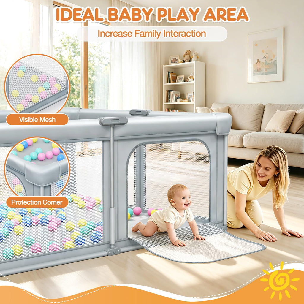 Foldable Baby Playpen with Mat 59"×71" J9070
