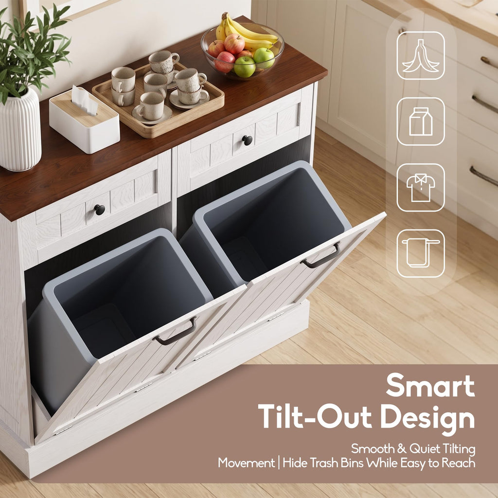 White 2x10 Gallons Tilt Out Trash Can Cabinet P74513