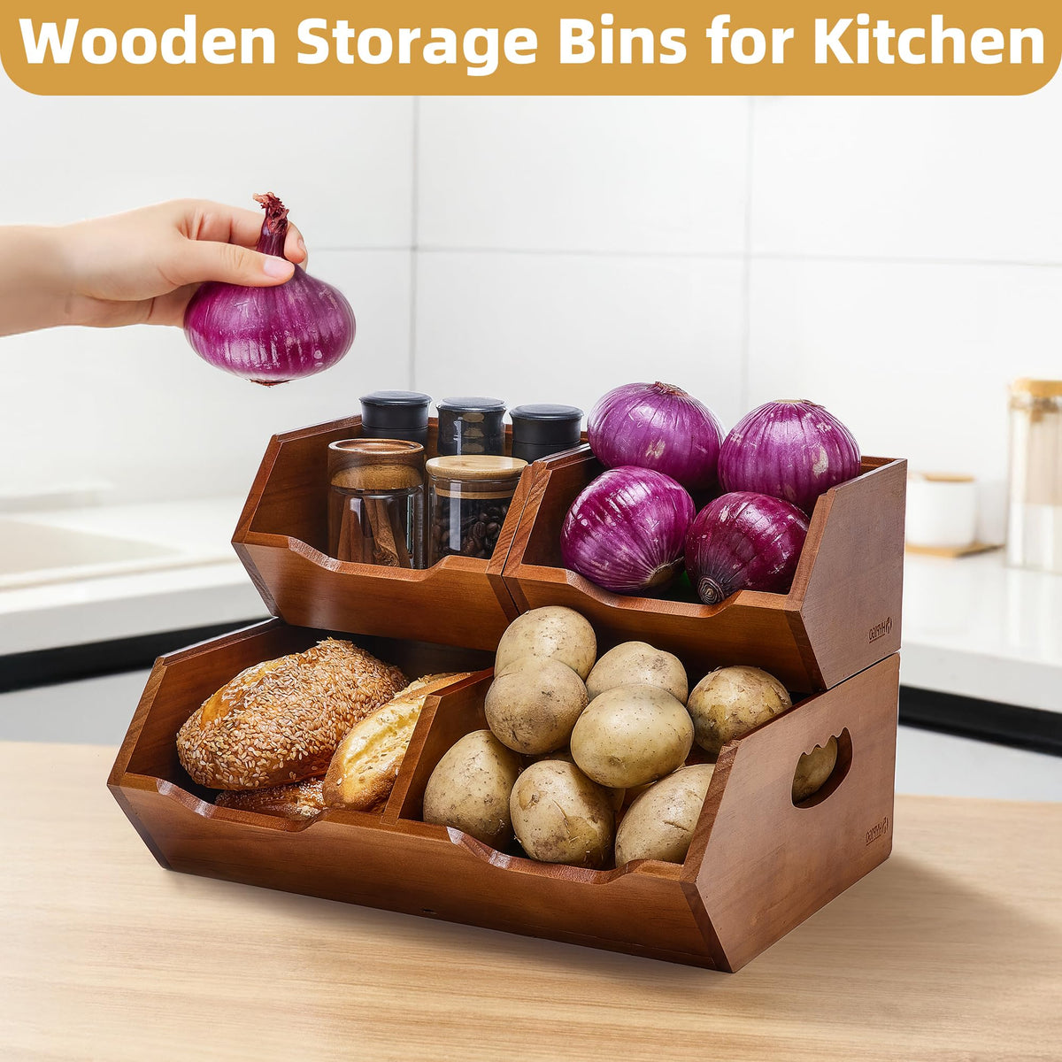 Wood 2-tier Stackable Pantry Organizer J519