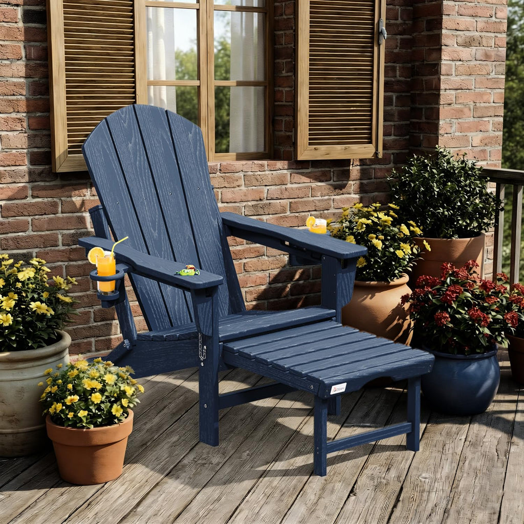 HDPE Folding Adirondack Chairs Set of 2, Navy B2489