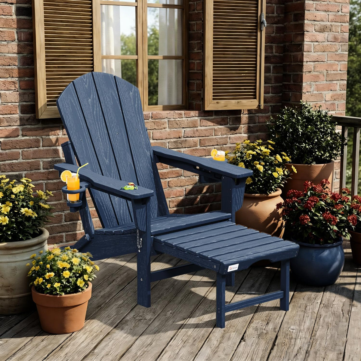 HDPE Folding Adirondack Chairs Set of 2, Navy B2489