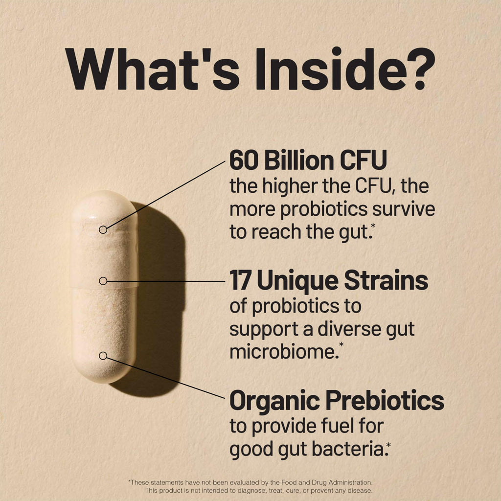 60 Billion CFU 17 Strains Probiotics with Prebiotics 30 Capsules W77891