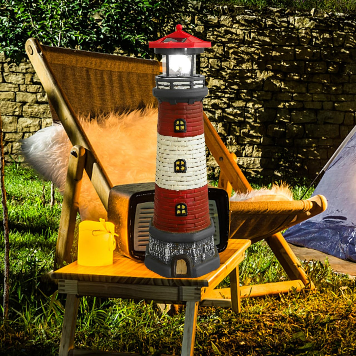 15" Solar Lighthouse Garden Statue J4621