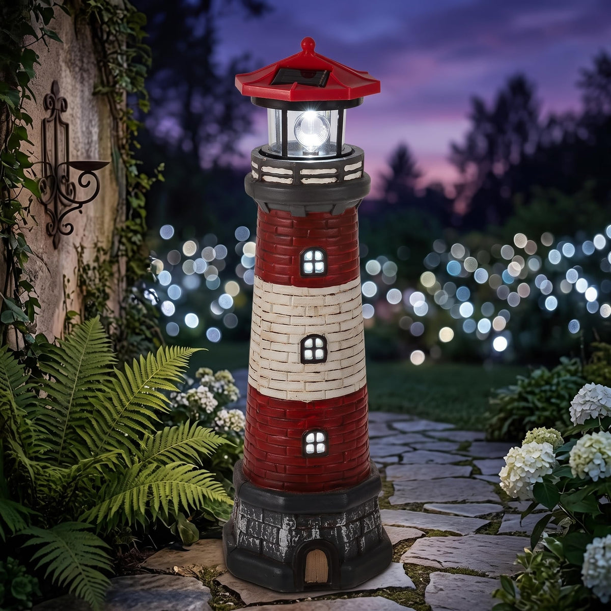 15" Solar Lighthouse Garden Statue J4621