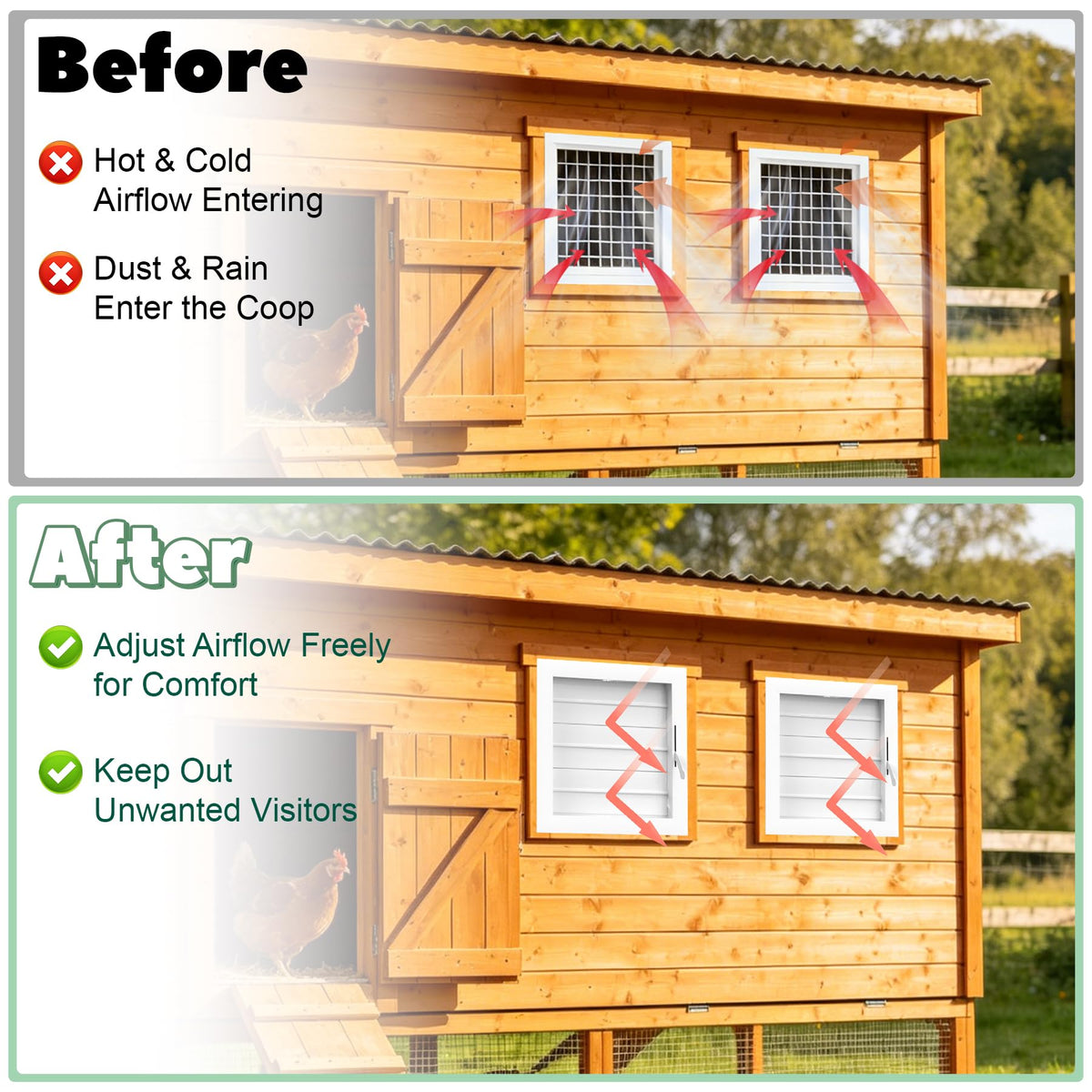 Adjustable Aluminum Alloy Chicken Coop Vent with Screen Mesh I305741