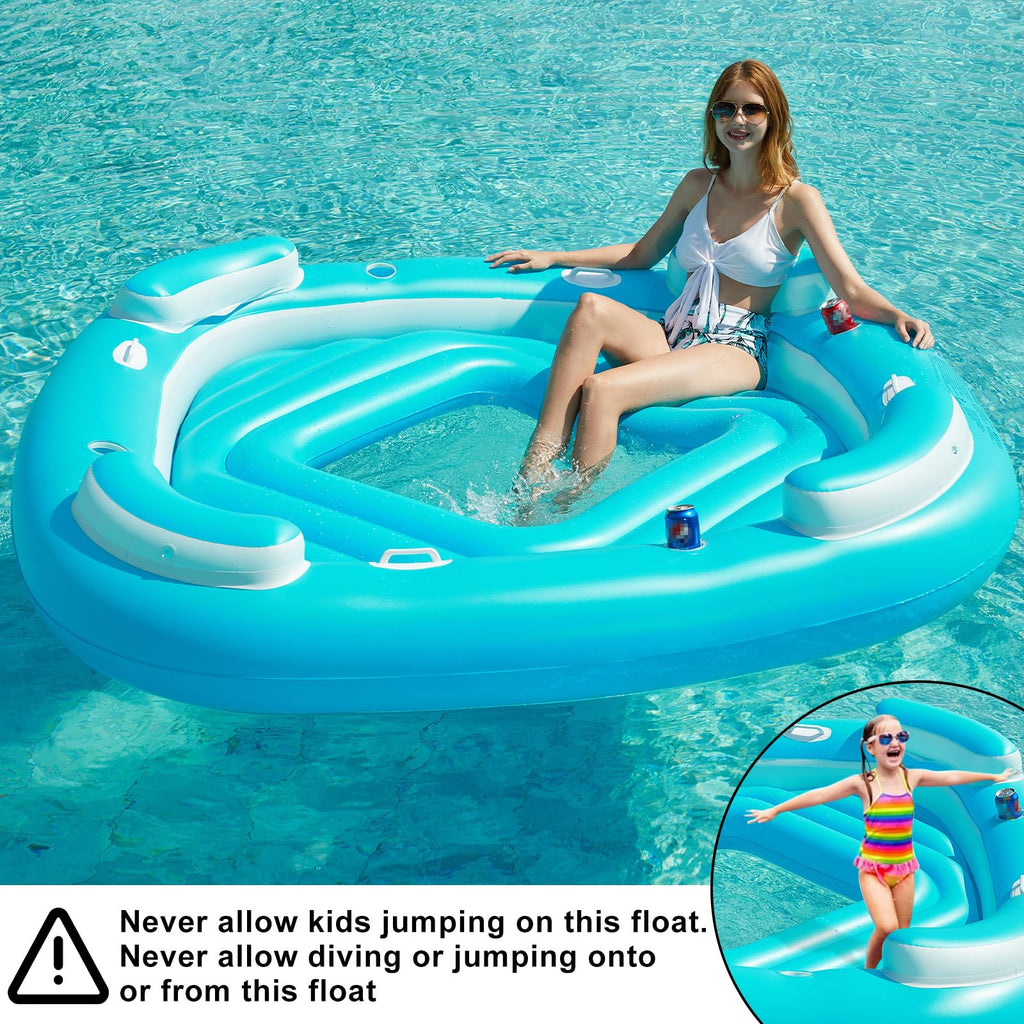 Blue XL Inflatable Pool Float with Cup Holders D831