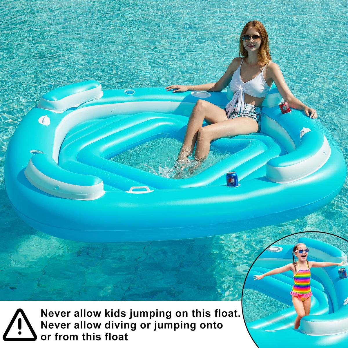 Blue XL Inflatable Pool Float with Cup Holders D831