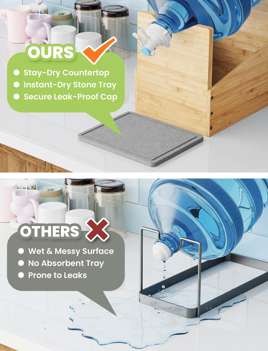 5 Gallon Wood Water Jug Stand with Diatomite U131