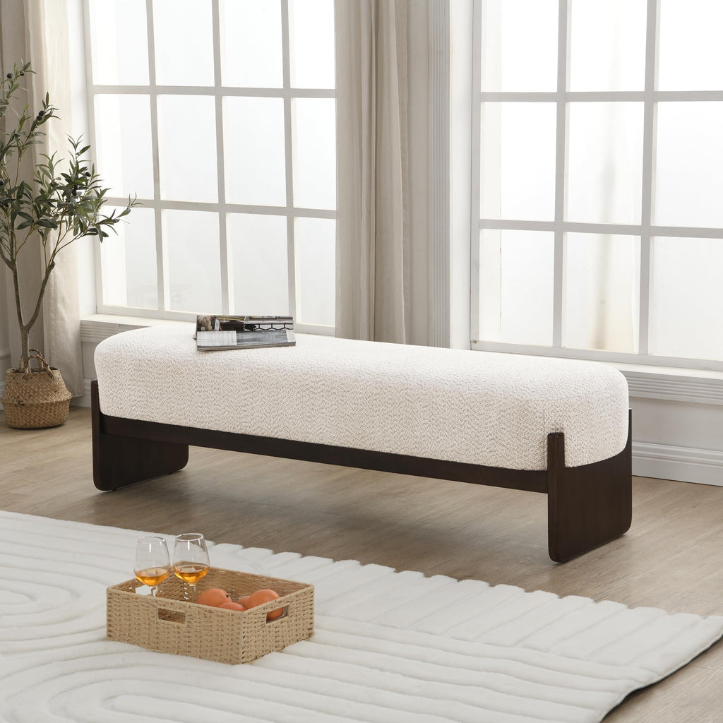 Beige Brown Loop Yarn Fabric Ottoman Bench F740