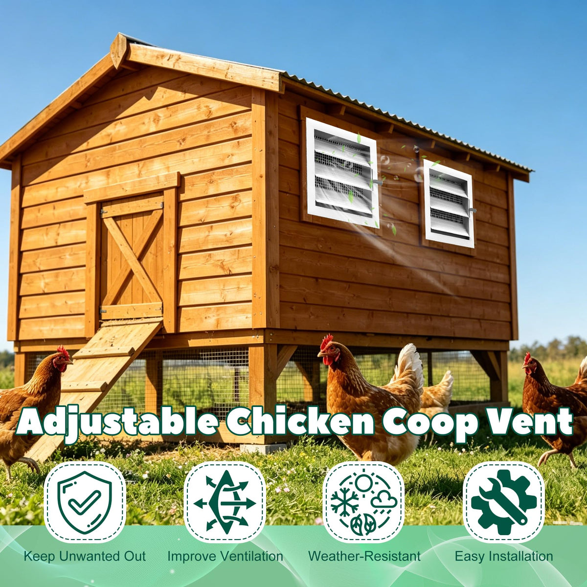Adjustable Aluminum Alloy Chicken Coop Vent with Screen Mesh I305741